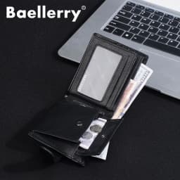 Baellerry Luxury Men's Short Wallet Vintage Logo Print Zipper Card Holder with Coin Pocket Male Purses