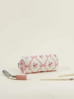 Storage Organizer Floral Puffy Quilted Makeup Bag Flower Printed Cosmetic Pouch Large Travel Cosmetic Bag Make up Aesthetic