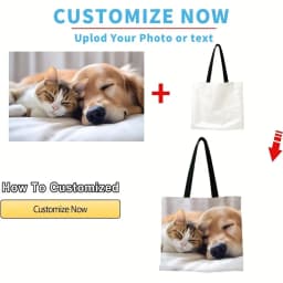Custom Photo Tote Bag Personalized Reusable Grocery Shopping Shoulder Bag with Foldable Design Polyester Storage Pouch