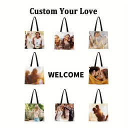 Custom Photo Tote Bag Personalized Reusable Grocery Shopping Shoulder Bag with Foldable Design Polyester Storage Pouch