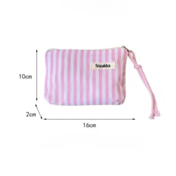 Small Cosmetic Make Up Bag Mini Canvas Striped Organizer Bags for Women Lipstick Makeup Case Children Cute Purse Coin Pouch Case