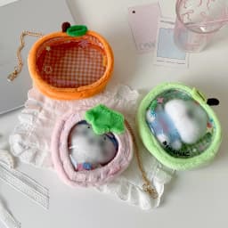 Cute Cartoon Plush Orange Strawberry Doll Storage Bag For Women Accessories Decor Pendant Figure Display Bag Girl Birthday Gifts