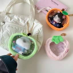 Cute Cartoon Plush Orange Strawberry Doll Storage Bag For Women Accessories Decor Pendant Figure Display Bag Girl Birthday Gifts