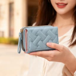 Women Wallet For PU Leather Fashion Embroidered Love Tri-fold Small Wallet Card Holder Multi-card Slot Coin Purses Interior Pink
