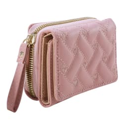 Women Wallet For PU Leather Fashion Embroidered Love Tri-fold Small Wallet Card Holder Multi-card Slot Coin Purses Interior Pink
