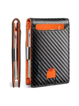 1-Pack | Carbon Fiber Ultra-Thin Men's Wallet RFID Shielding + 11 Card Slots + Transparent Window