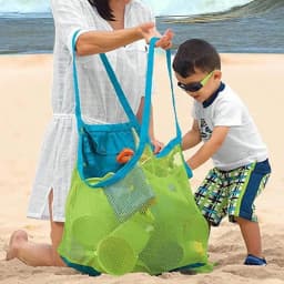 1pc Multicolor Large Mesh Beach Bag, Sand-Away Portable Tote With Convenient Hanging Hole, Breathable Foldable Storage Bag