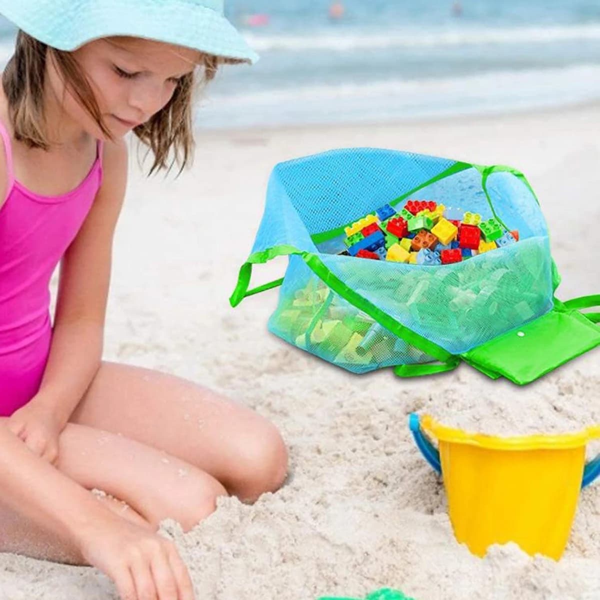 1pc Multicolor Large Mesh Beach Bag, Sand-Away Portable Tote With Convenient Hanging Hole, Breathable Foldable Storage Bag