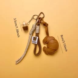 New Braided Rope Croissant Keychain Bread Shape Heart Bag Pendant Leather Mobile Phone Lanyard Gifts
