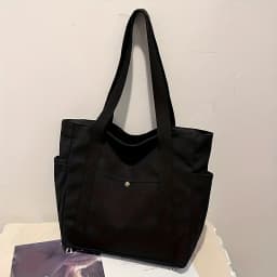 Stylish Large Capacity Canvas Tote Bag, Zipper Closure Durable Shoulder Straps Perfect for Commuting, College and Book Carrying