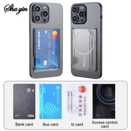 Magnetic Clear Card Holder Wallet Plastic Strong Adsorption Case Portable Card Slots Cover for Apple Phone Android for Men Women