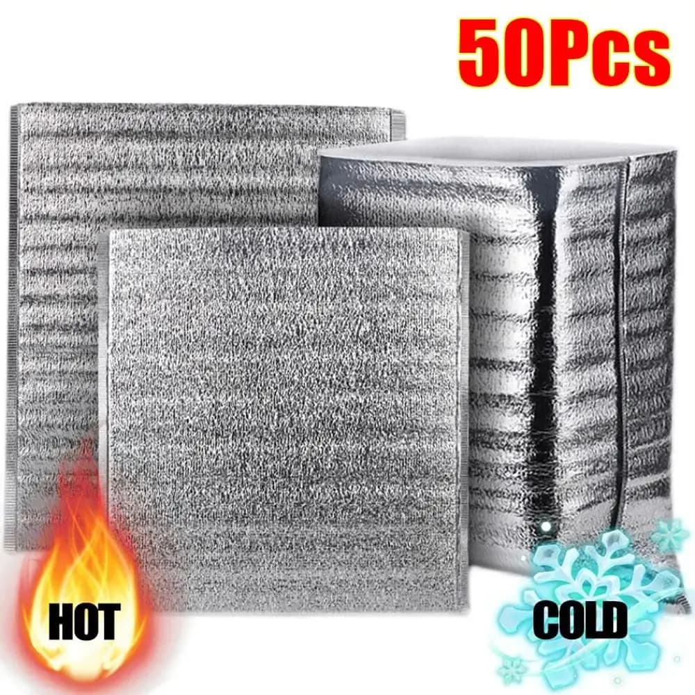 50Pcs/Pack Ice Cold Warm Aluminum Foil Bag Delivery Carrier Drink Storage Insulation Bag Food Thermal Packing Cooler Bag