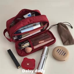 Double Layer Cosmetic Bag Nylon Travel Makeup Organizer Large Capacity Toiletry Bag Multifunction Pencil Case Brush Holder