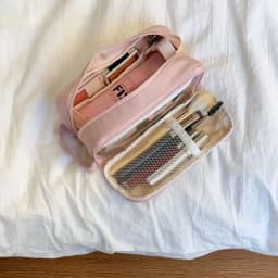 Double Layer Cosmetic Bag Nylon Travel Makeup Organizer Large Capacity Toiletry Bag Multifunction Pencil Case Brush Holder