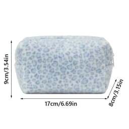 Durable Fuzzy Makeup Bag Large Capacity Leopard Print Toiletry Organizer Portable Cosmetic Bag Girls Travel Storage Pouch