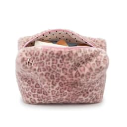Durable Fuzzy Makeup Bag Large Capacity Leopard Print Toiletry Organizer Portable Cosmetic Bag Girls Travel Storage Pouch