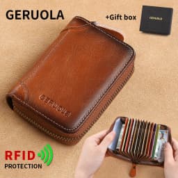 Men's Genuine Leather Large Capacity Multi-Slot Card Holder with Driver’s License Case, New Gradient Color Design, RFID Blocking