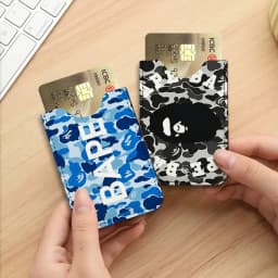Luxurious B-bapeS Logo Men Leather Card Case, Minimalist Mini Credit/Bus ID Card Holder, Small Compact for Office Business