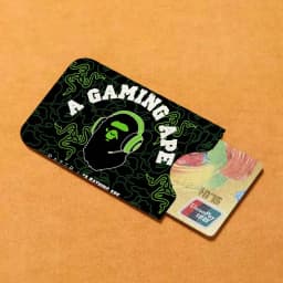 Luxurious B-bapeS Logo Men Leather Card Case, Minimalist Mini Credit/Bus ID Card Holder, Small Compact for Office Business