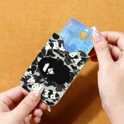 Luxurious B-bapeS Logo Men Leather Card Case, Minimalist Mini Credit/Bus ID Card Holder, Small Compact for Office Business