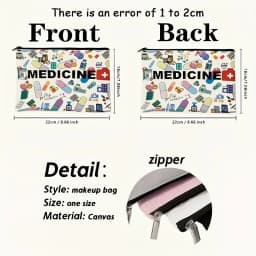 Medicine-Themed Cosmetic Travel Bag - Foldable Zippered Makeup Organizer, Gift for Healthcare Professionals, Cosmetic Bag