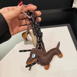 Leather Dachshund Bag Pendant Creative Keychain Lanyard bag Accessory Key Pendant Car Keyring Charm Gift