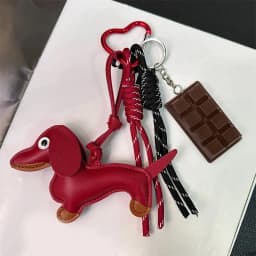 Leather Dachshund Bag Pendant Creative Keychain Lanyard bag Accessory Key Pendant Car Keyring Charm Gift