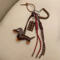 Leather Dachshund Bag Pendant Creative Keychain Lanyard bag Accessory Key Pendant Car Keyring Charm Gift