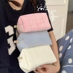 Large Women Zipper Makeup Organizer Handbag Solid Fur Cosmetic Storage Bag Stationery Pencil Case Travel Make Up Toiletry Punch