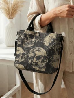 Vintage Distressed Skull Print Tote Bag Detachable Strap Crossbody Handbag For Women Daily Shopping
