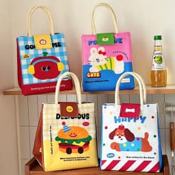 Cute Bento Bag For Office Workers Large Capacity Tote Bag Cartoon Insulated Fresh-Keeping Bag Student Lunch Box Bag
