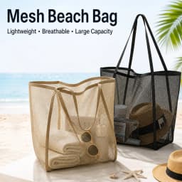 Portable Mesh Beach Bag Lightweight Breathable Quick-Dry Travel Tote Bag for Beach Trips Outdoor Activities Storage Towels Toys