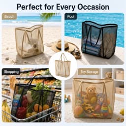 Portable Mesh Beach Bag Lightweight Breathable Quick-Dry Travel Tote Bag for Beach Trips Outdoor Activities Storage Towels Toys