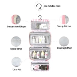Portable Hanging Travel Toiletry Bag 4-Fold with Hook Makeup Bag Large Capacity Striped Cosmetic Bag Travel