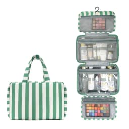 Portable Hanging Travel Toiletry Bag 4-Fold with Hook Makeup Bag Large Capacity Striped Cosmetic Bag Travel