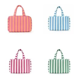 Portable Hanging Travel Toiletry Bag 4-Fold with Hook Makeup Bag Large Capacity Striped Cosmetic Bag Travel