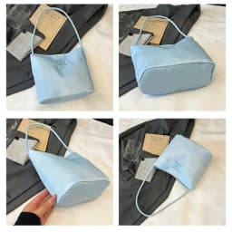 Embroidered Small Square Bag, Bucket-Shaped Nylon Fashion Trendy Commuter Japanese-Style Bucket Bag, New Spring/Summer Single-Shoulder Bag
