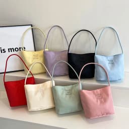 Embroidered Small Square Bag, Bucket-Shaped Nylon Fashion Trendy Commuter Japanese-Style Bucket Bag, New Spring/Summer Single-Shoulder Bag