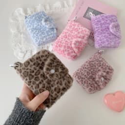 Winter INS Fashion Leopard Print Plush Snap Wallet Card Bag Cute Japanese Girl Pendant Coin Wallet Change Storage Bag Kids Gifts