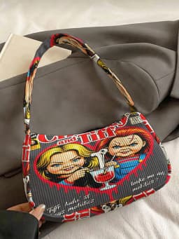 Trendy Chucky & Tiffany Print Shoulder Bag, Corduroy Underarm Bag for Daily Casual Use