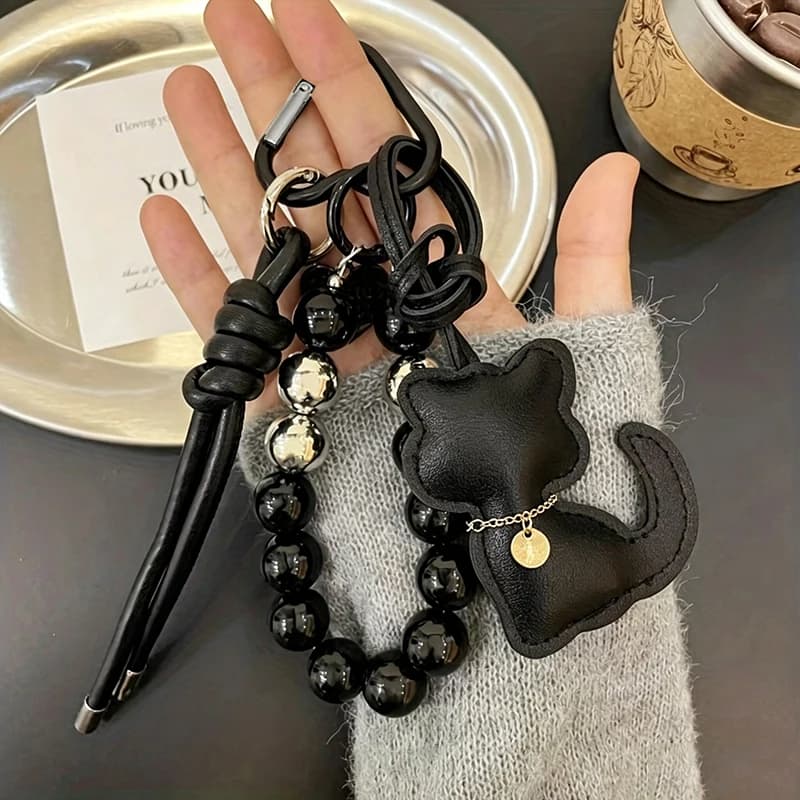 New Imitation Pearl Cat Mobile Phone Chain Gift Hanging Ornament Pendant Handbag Pendant Keychain Women Girls