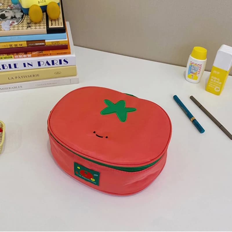 1pcs Cute Tomato Shaped Makeup Bag Waterproof Nylon Cosmetic Organizer Portable Toiletry Storage Pouch