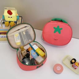 1pcs Cute Tomato Shaped Makeup Bag Waterproof Nylon Cosmetic Organizer Portable Toiletry Storage Pouch