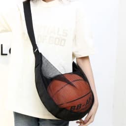 Anti-Tear Mesh Single Ball Bag Fits Size 7 Basketball Soccer Volleyball Crossbody Carrier With Adjustable Strap & Zipper