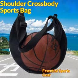 Anti-Tear Mesh Single Ball Bag Fits Size 7 Basketball Soccer Volleyball Crossbody Carrier With Adjustable Strap & Zipper