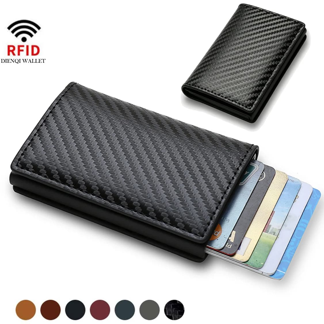 Rfid Carbon Fiber Credit Card Holder Wallets Men Brand Magic Trifold Leather Slim Mini Wallet Small Cardholder Money Bag Male