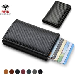 Rfid Carbon Fiber Credit Card Holder Wallets Men Brand Magic Trifold Leather Slim Mini Wallet Small Cardholder Money Bag Male