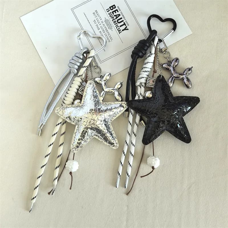 2026 New PU Leather Starfish Bag Charm Cute Decorative Keychain Decoration Fashion Braided Rope Bag Accessorie