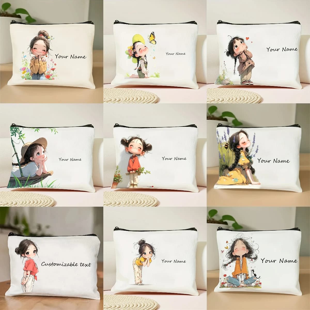 Chic Custom Name Unique Vintage Cute Floral Makeup Bags for Girls Cosmetic Pouch Toiletry Bag Pencil Case Travel Storage Handbag