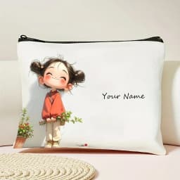 Chic Custom Name Unique Vintage Cute Floral Makeup Bags for Girls Cosmetic Pouch Toiletry Bag Pencil Case Travel Storage Handbag